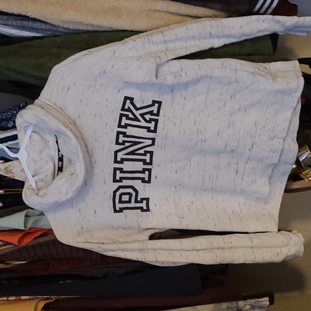 Pink brand white and grey mock turtle neck sweatshirt size small